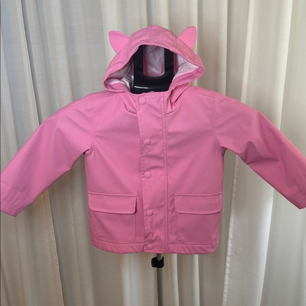 Joe Fresh Toddler Girls Pink Rain Jacket Hooded Coat Cute Ear Details Size 2 - Picture 2 of 5